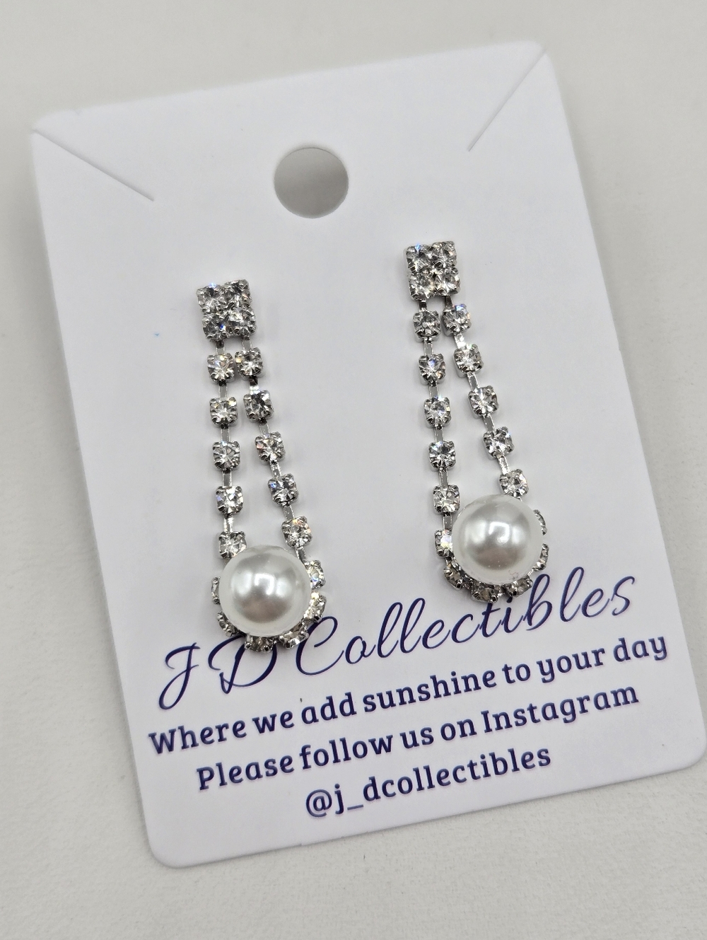 Swarovski Crystal Elements Silver White Pearl Dangle Earrings 1.25 inch Bridal
